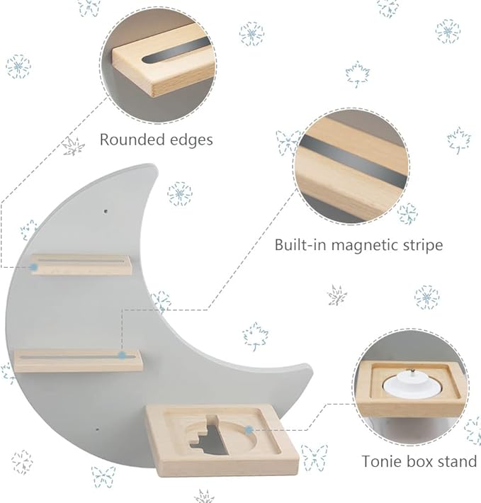 Sun3drucker for Toniebox 2 and Toniebox 1 Tonie Shelf Wall Mounted Set,Tonies Figures Tonies Storage,Magnetic Wooden Floating Shelves Compatible with Tonie Box Player Character