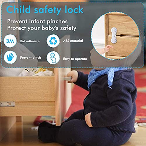 Child Safety Cabinet Locks (10 Pack) - Baby Proofing Latches Lock for Drawers, Toilet Seat, Fridge, Oven, with 10 Extra 3M Adhesives - (White)