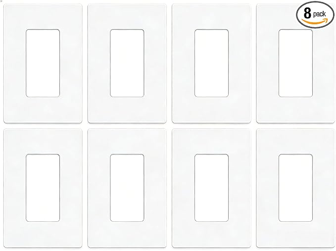 8 Pack Screwless Decorator Wall Plates 1-Gang Switch Outlet Electrical Cover Plate Unbreakable Thermoplastic Faceplate for Decorative Receptacle Outlet Switch, White