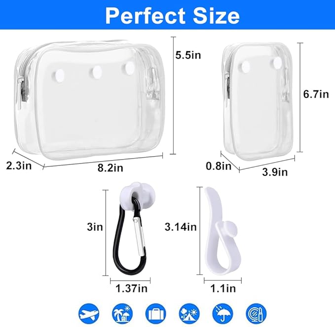 3 Packs Clear Bogg Beach Tote Bag with 2 Pack Insert Hooks Accessories for Bogg Bags Travel Makeup Clean Toiletry Brush Organizer Cosmetic Divider Storage Inner Pouch