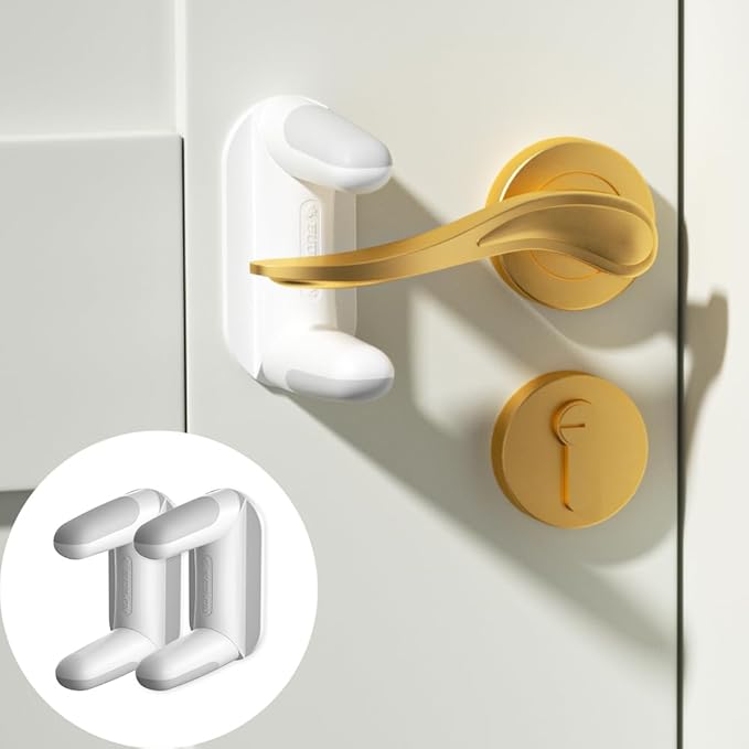 EUDEMON 2 Pack Updated Baby Safety Door Lever Lock, Door Handle Lock for Children & Pets, Child Proof Door Latch Lock, Revolve for 180°, Easy to Operate in Two Directions (White)