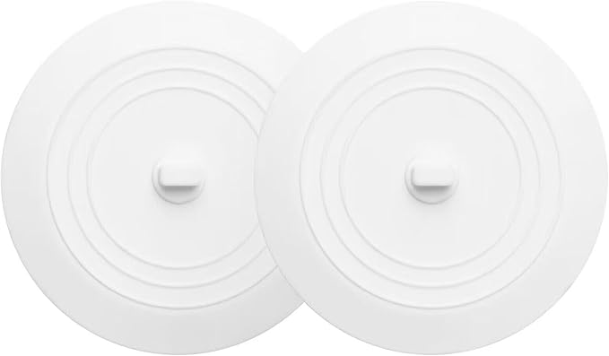 Vaincre White Bathtub Drain Stopper - 2PCS 5" Silicone Kitchen Bathroom Hair Water Shower Stopper, Bathtub Drain Plug, Universal Flat Suction Shower Kitchen Cover, Bathroom Laundry Accessories