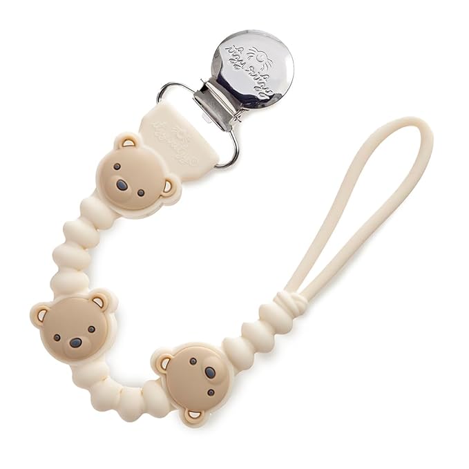 Itzy Ritzy Silicone Pacifier Clip – 100% Food Grade Silicone Pacifier Strap with Clip Keeps Pacifiers, Teethers & Small Toys in Place – Features One-Piece Design, Bear Character & Silicone Cord (Bear)