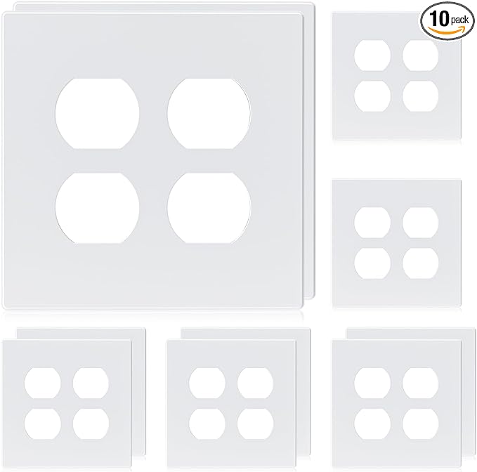 AIDA 2-Gang Screwless Wall Plates - Mid-Size Thermoplastic Cover for Duplex & Combo Receptacles and Toggle Switches - Unbreakable & UL Listed - 10 Pack,Matte White