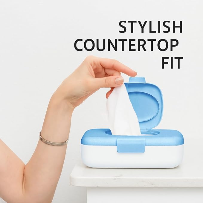 Kids Flushable Wipes Dispenser – Fits Standard Size Flushable Wipes Only – No-Drill Suction Mount, Blue Potty Training Bathroom Wipe Holder