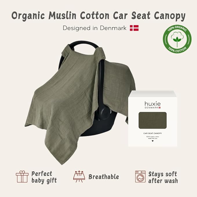 Car Seat Cover Baby - Organic Muslin Cotton - Carseat Canopy - 43" x 32" - Sage Green