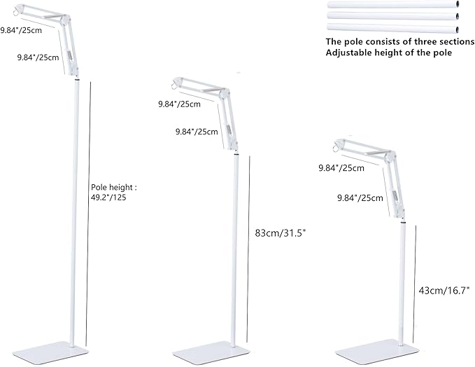 Metal White Floor Stand for Crib Mobile Arm,3Lbs Sturdy Base,68.9“-31" Height Adjustable,Nursery Mobile Floor Holder Hanger Compatible with Baby Cribs Mobile Hanging & Bassinets