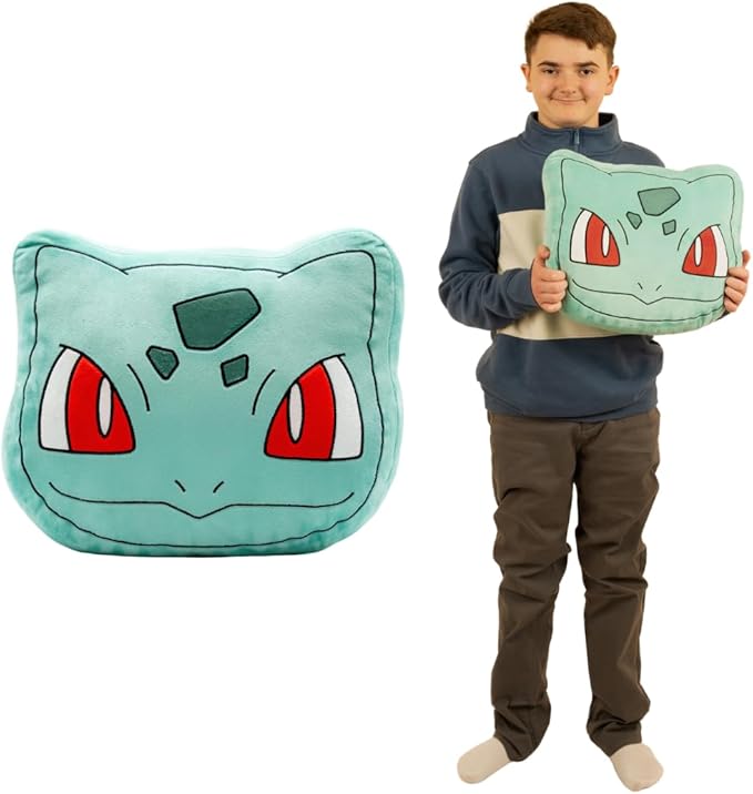 Pokemon Bulbasaur Decorative Plush Pillow – Anime Bedding Accent for Kids – Super Soft, One Size – (Officially Licensed Product) by Franco