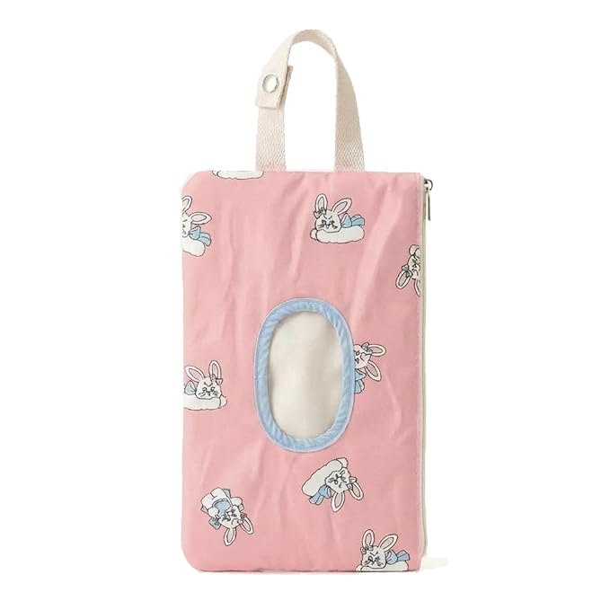 Quilted Baby Wipe Holder Floral Diaper Pouch Portable Quilted Wipes Bag for Car, Stroller (Cartoon Rabbit)