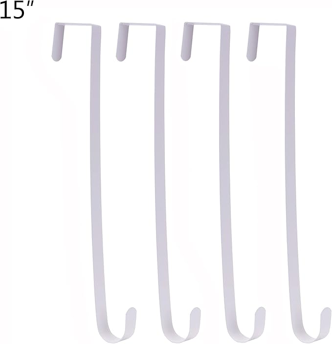 Sattiyrch 15" Wreath Hanger for Front Door,Sturdy Steel Wreath Door Hanger,Over The Door Hanger Hook (White,4)