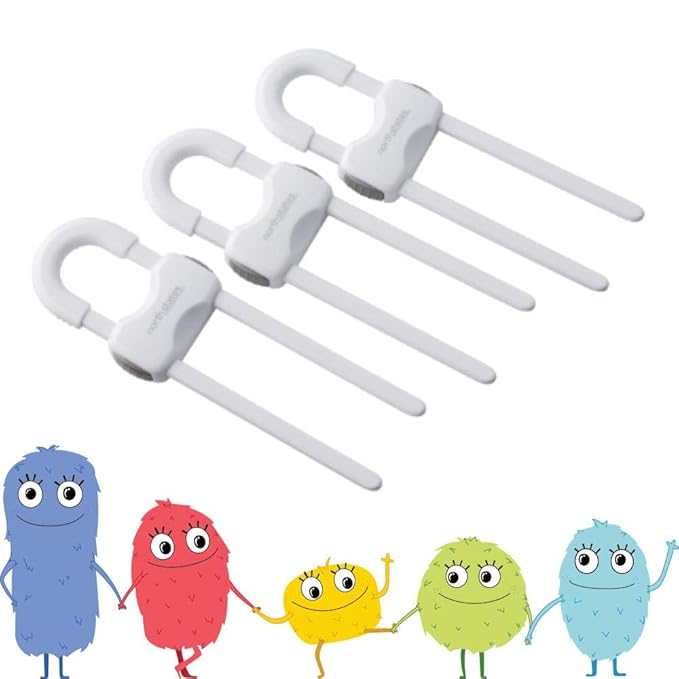 Toddleroo by North States - Sliding Cabinet Locks for Baby Proofing: Child Proof Cabinet Locks - 3 Pack - White