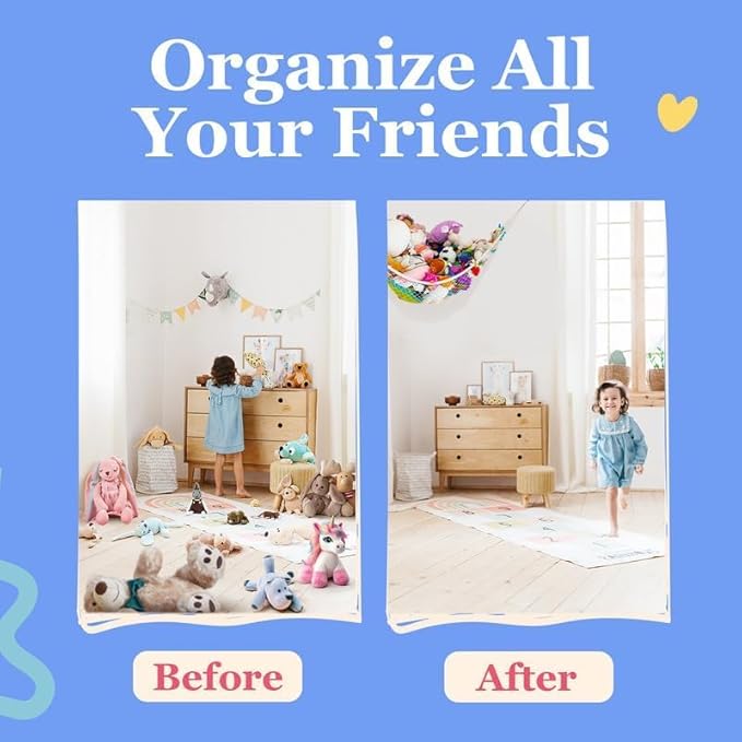 Lilly's Love Large Stuffed Animal Hammock | Corner Hanging Organizer, Toy Storage, Stuffed Animal Storage Net | Made from Quality Fishing Net, Holds 12lbs | 79"x63"x63" (Green, 2 Pack)