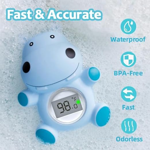 Baby Bath Tub Thermometer for Newborn - Bathtub Water Temperature Thermometer for Toddler, Safety Floating Bathing Tub Toy Newborn Bath Essentials, Gift for Mom Kid Girls Boys (Hippo)