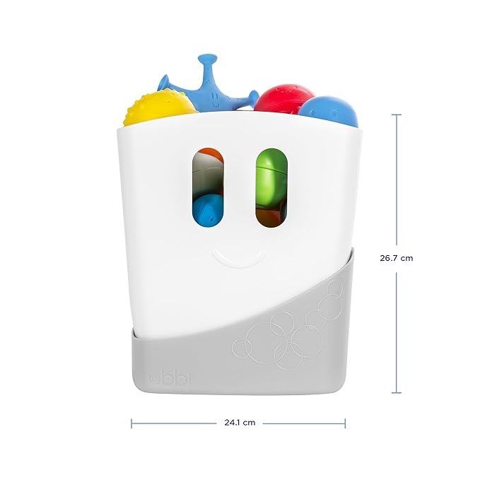 Ubbi Baby Bath Time Essential Gift Set, Stand Up Draining Bath Toy Bin, Dishwasher Safe, White