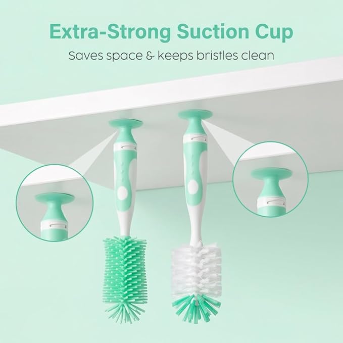 Ariseno 4-in-1 Baby Bottle Brush Set, Bottle Brush Cleaner, Bottle Cleaner Brush Set, Including Nylon Bottle Brush, Bottle Cap Brush, Straw Brush, Nipple Brush, BPA-Free (Green)