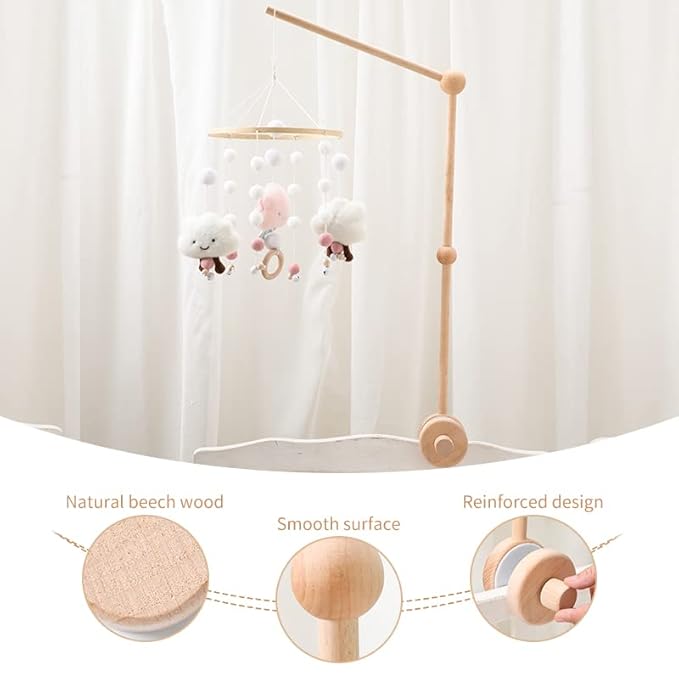Crib Mobile Arm, HBM 30 Inch Wooden Mobile Arm for Crib Rotating Baby Mobile Hanger Beech Mobile Crib Arm Attachment Nursery Decor,Anti Slip for Sturdy Crib Mobile Hanger for Crib