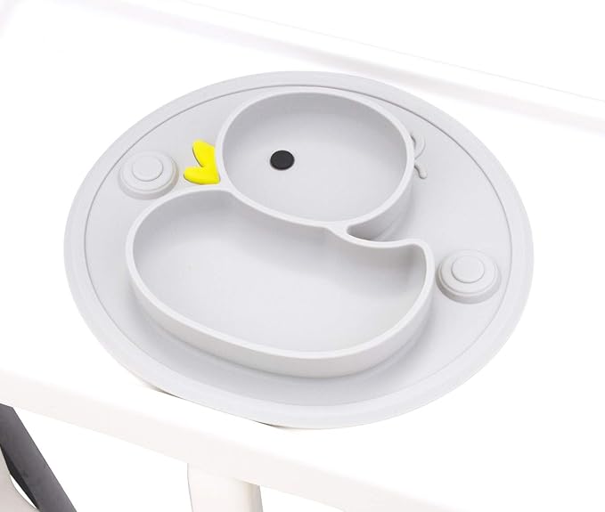 Linowos Baby Divided Plate Silicone- Portable Non Slip Child Feeding Plate with Suction Cup for Children Babies and Kids BPA Free Baby Dinner Plate Microwave Dishwasher Safe … (Duck-Gray)