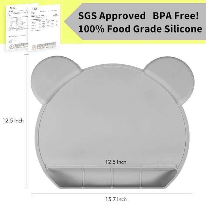 Food Catching Baby Placemat with Suction - Non-Slip Placemats for Kids with Strong Suction Silicone Placemats Suction Babies Toddlers Tiny Diner Placemat Roll Up Non Slip Washable Baby Restaurant Mat