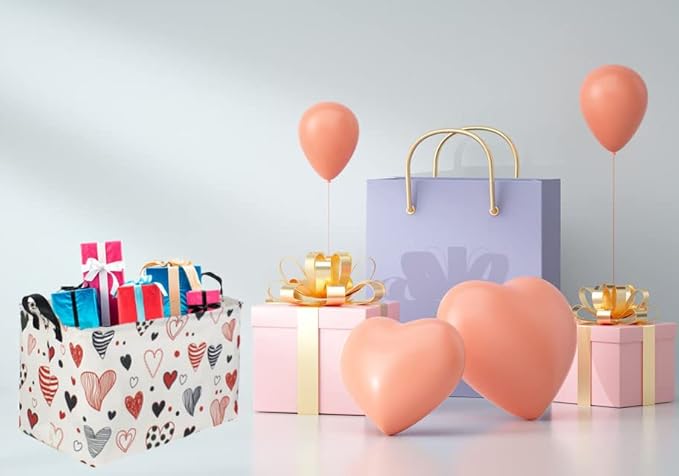 Sanjiaofen Rectangular Kids Storage Basket,Heart Baskets Organizer.Cute Storage Bin with Handles. Love Basket,Girls Room Decor,Toys Box,Gifts Bins Empty.(Line Love)