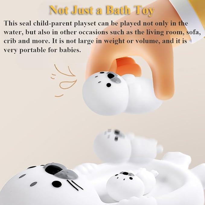 4-in-1 Seal Bathtub Toys | Mother-Baby Floating & Nesting Set | Easy-Clean Non-Toxic Rubber | Fun Montessori Bath-Time Gift for Boys & Girls