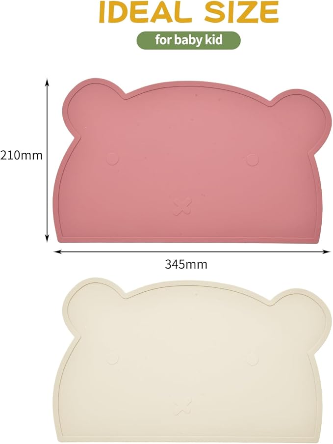 Silicone Bear Placemat for Toddlers (White Pink)