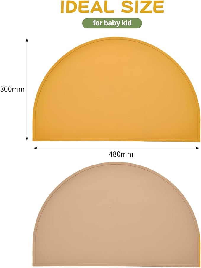 Silicone Bear Placemat for Toddlers (Half Circle 2pcs, Yellow Gray)