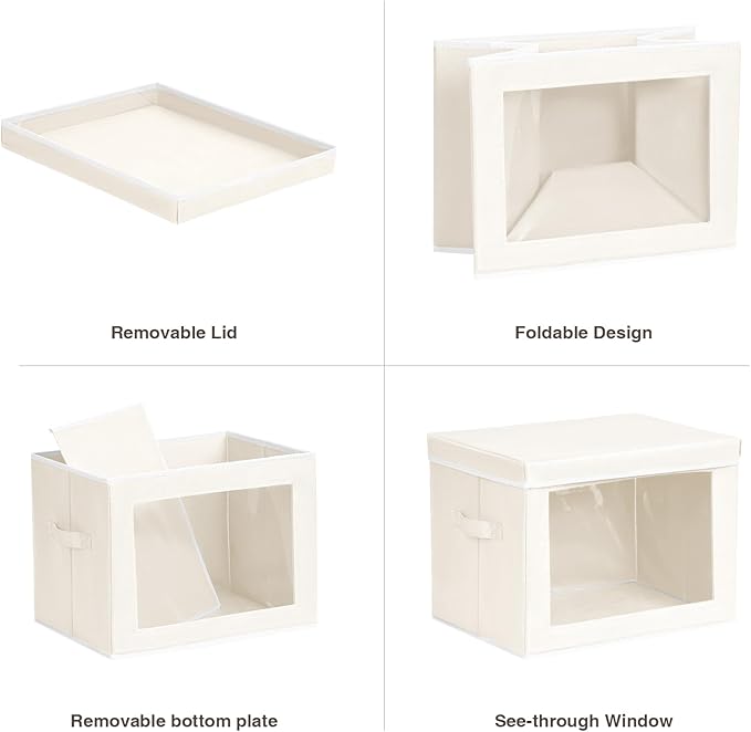Homsorout Storage Bins with Lids - Large Decorative Basket with Lids, Fabric Foldable Closet Organizer Bins, Stackable Shelf Organizer for Living Room, Dorm, 5 Pack, Beige