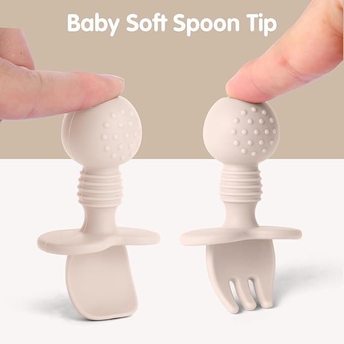 Eascrozn 6 Pack Baby Spoons and Forks Set, Silicone Baby Spoons Self Feeding 6 Months for Toddler Utensils,BPA Free, Baby Led Weaning Supplies Feeding Essentials,Dishwasher and Boil Safe