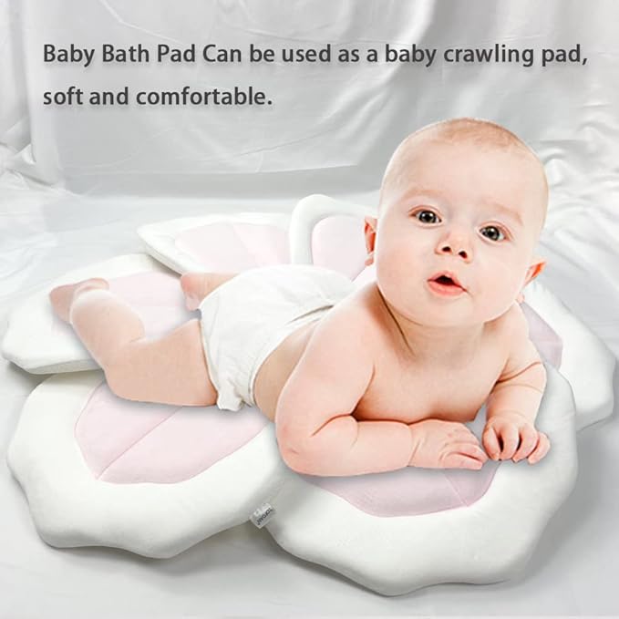 Baby Bath Pad for Infants & Newborns — Soft Petal Shape Bathtub & Sink Support Mat, Plush Washable Baby Bath Cushion, Safe & Comfortable Shower Essential Gift (31", Pink)