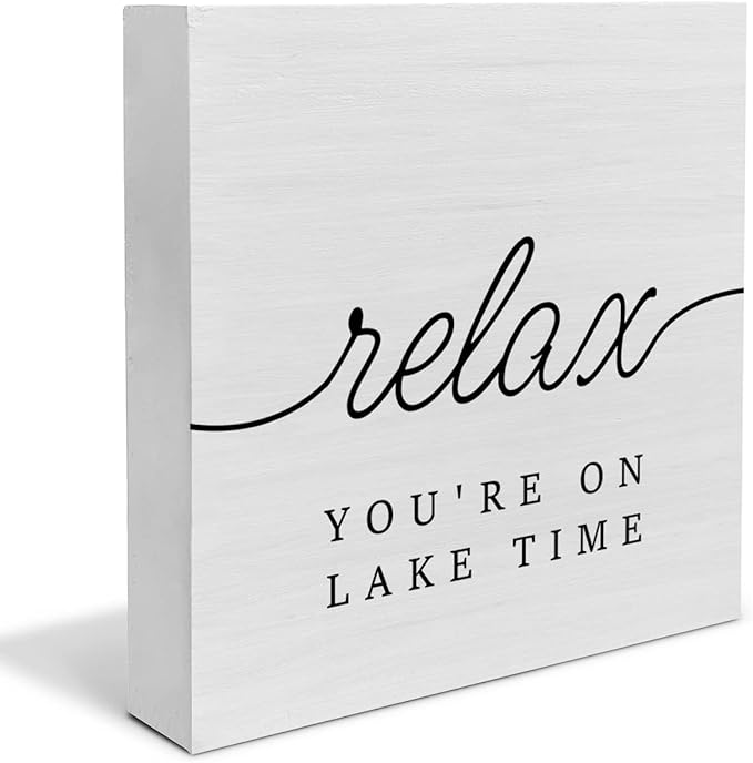 Country Lake Wood Box Sign Decor Desk Sign Lake House Relax Quote Wooden Box Block Sign Summer Rustic Home Shelf Wall Decoration