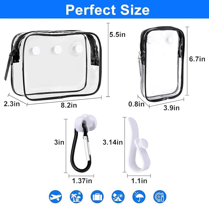 3 Packs Clear Bogg Beach Tote Bag with 2 Pack Insert Hooks Accessories for Bogg Bags Travel Makeup Clean Toiletry Brush Organizer Cosmetic Divider Storage Inner Pouch