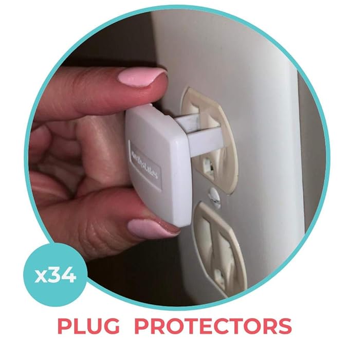 Toddleroo by North States Childproofing Starter Set 2 Door Knob Covers, 34 Plug Protectors, 10 Drawer & Cabinet Latches. Baby-Proof with Confidence (46 Piece Set, White)