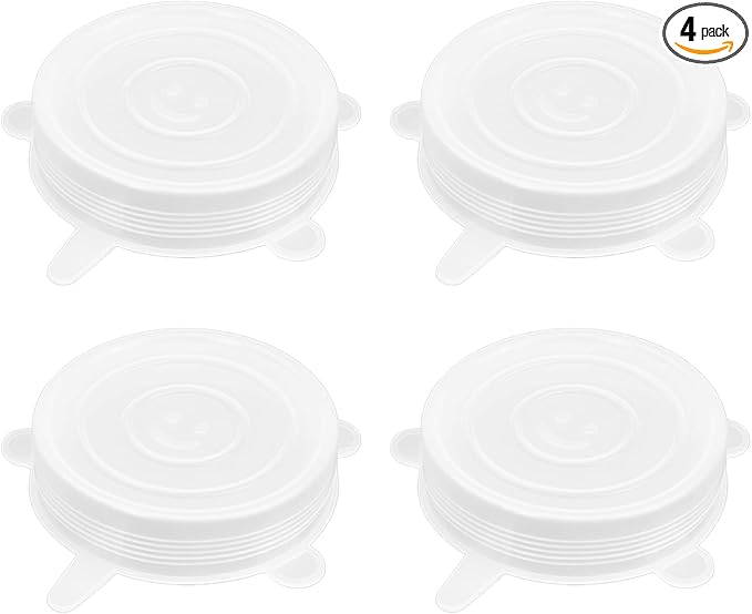 4 Pack 3.7in Reusable Silicone Stretch Lids, Silicone Bowl Covers for Food Storage, Universal Stretchable Lids for Containers Produce, Elastic Expandable Seal Cover, Microwave Freezer Safe