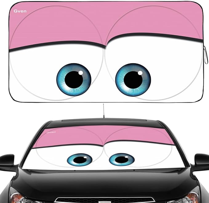 Gven Windshield Sun Shade Pink Car Accessories Sunshade for Women Girly Cover for Front Window Shades Summer Heat Portection for Compact& Midsize Sedan,Compact SUV,Small Pickup,Wagon (Pink, S)