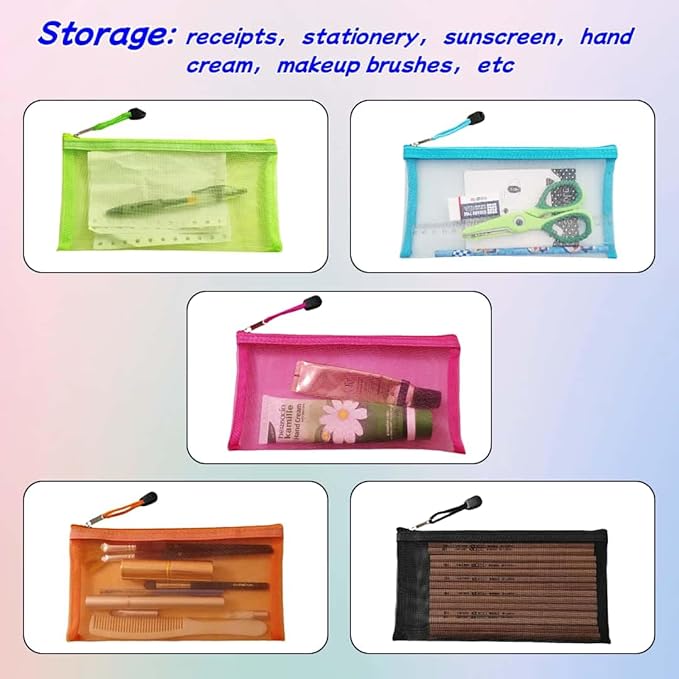5 Pack Small Mesh Zipper Pouch Bags for Purse & 5 Pack Mesh Pencil Pouches, Mini Purse Organizer Pouches, Small Travel Toiletry Pouch Bag, Diaper Bag
