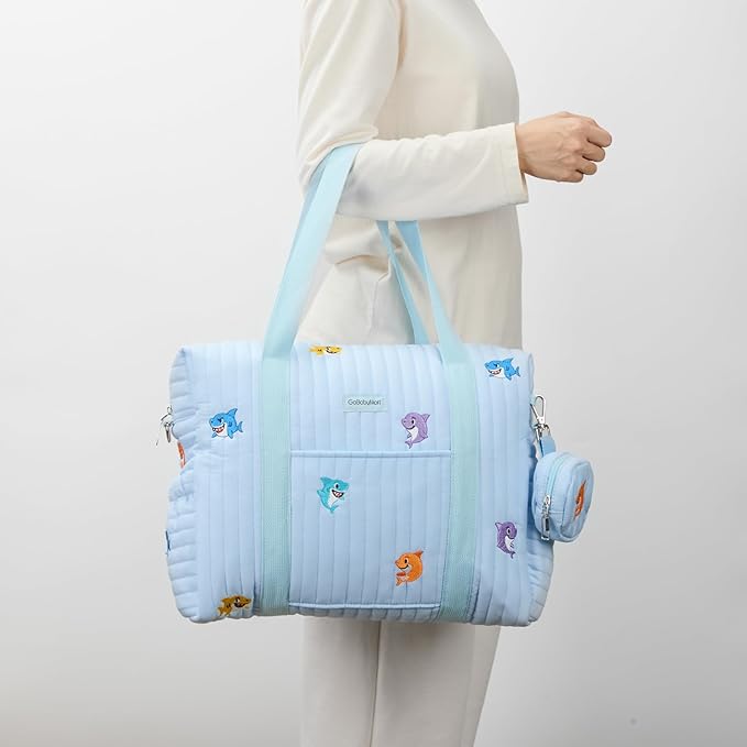 GOBABYMART 3pc Diaper Bag Tote Set, Hospital Bag for Labor & Delivery, Maternity Travel Bag with Changing Pad & Pacifier Case