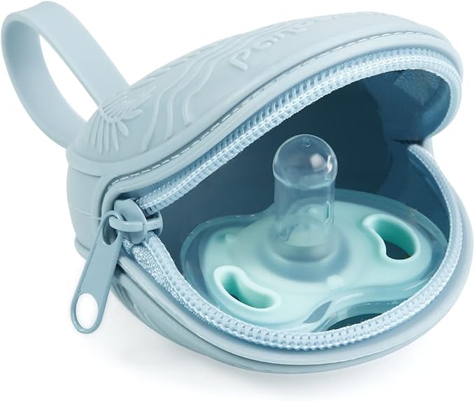 PandaEar 3 Pack Silicone Pacifier Holder Case, Portable Travel Pacifier Pouch for Newborns, BPA-Free Silicone Pacifier Storage Container for Boys & Girls (Green, Blue, Cream)