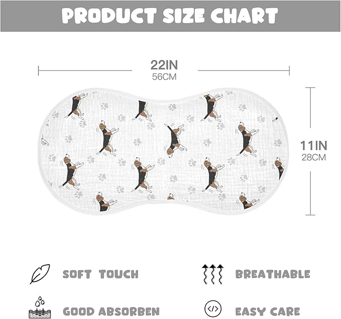 Qinllo 1 Pack Muslin Burp Cloths Beagle Paw Print White Cotton Baby Burp Cloths Extra Absorbent and Soft Thick Burping Cloth for Newborn Boys Girls 22x11 Inch