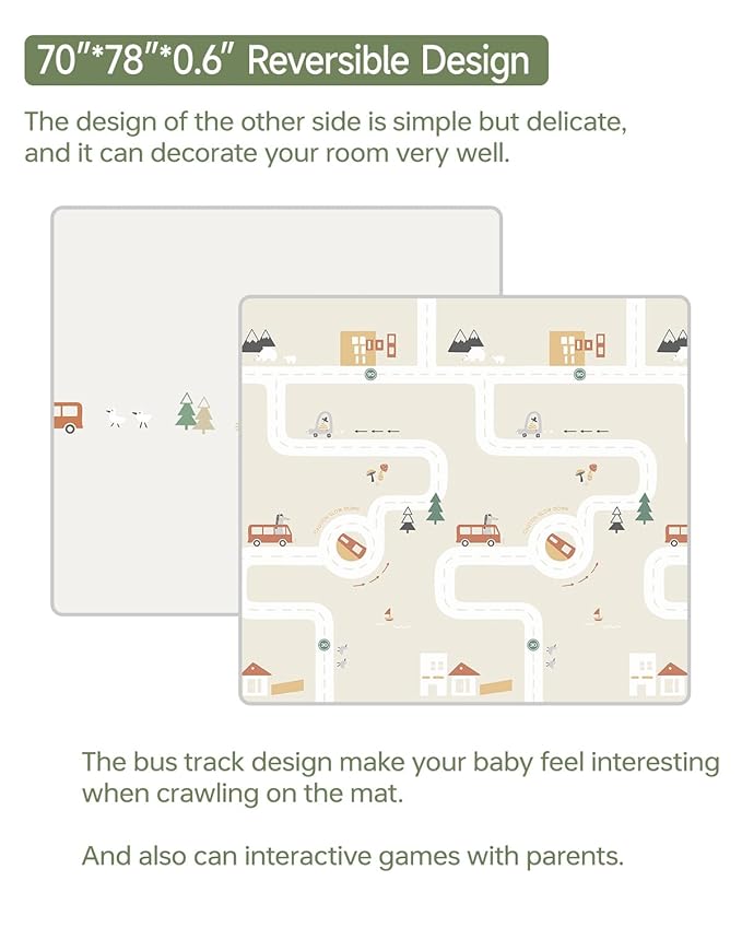 BG-BABYGO Baby Play Mat, 0.6" Foam Thicker Baby Playmats, Large Foldable 78"x70" Play Mat for Babies, Waterproof & Reversible Baby Mat for Floor, Crawling Baby Mat for Indoor&Outdoor&Travel(70*78*0.6)