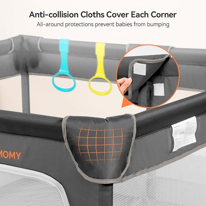 COMOMY Playpens for Babies and Toddlers, 74"x50" Playard Extra Large, Safe and Non-Slip Baby Fence, Full Mesh Design, Indoor & Outdoor Kids Activity Center, Play Pens (Dark Grey)