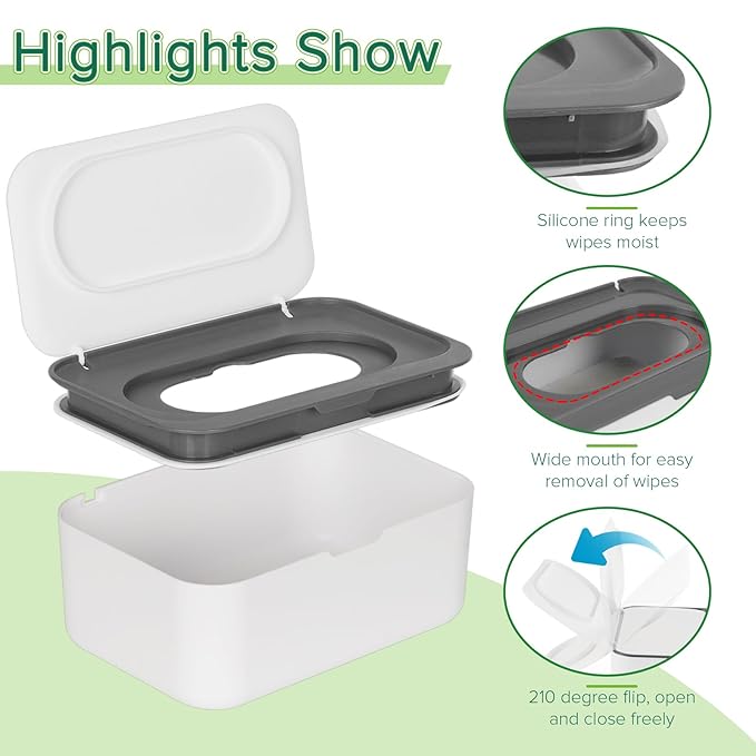 Flenpptly 2 Pack Baby Wipes Dispenser, Wipes Case Baby Wipe Holder Keeps Wipes Fresh, Non-Slip, Easy Open & Close (2 Pack Gray)