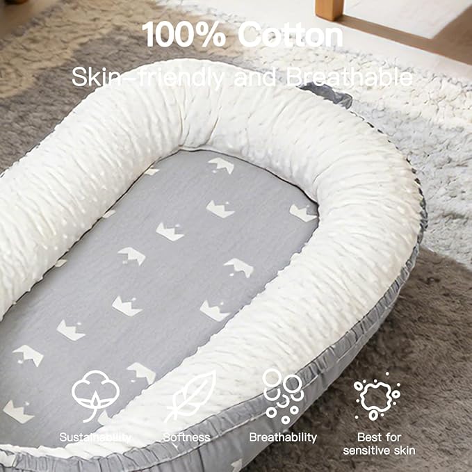 Baby Lounger-Breathable and Soft Organic 100% Cotton, Portable Infant Lounger with Removable Lounger Cover,Floor Lounger for Newborn - Classic Dinosaur