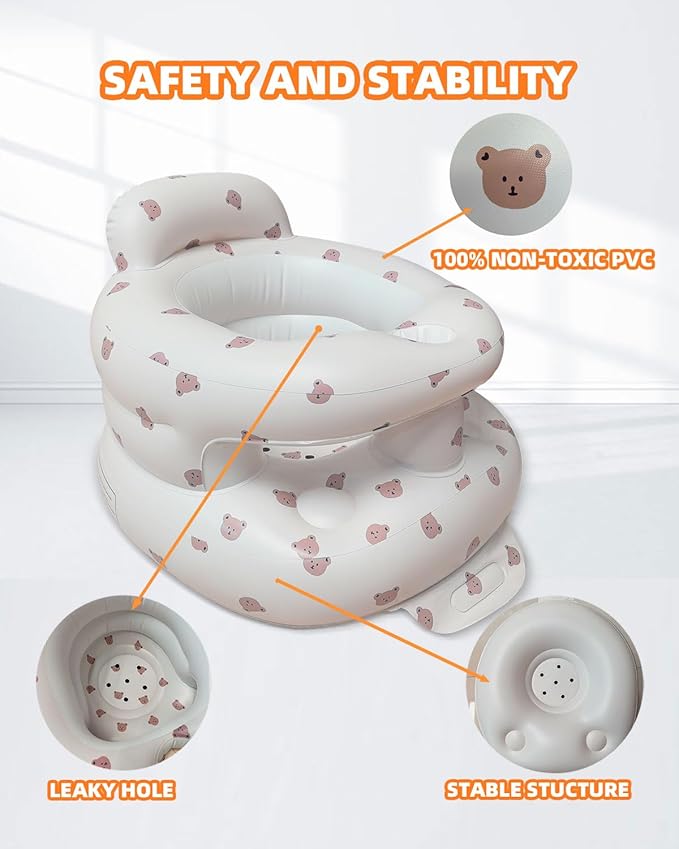 AGITVPS Upgrade Surround Inflatable Baby Seat for Babies 3-36 Months, Built in Air Pump Bumbo Seat with Tray, Baby Chair Sit Me up Floor Seat for Baby, Learning to Sit&Feeding (Surround-Bear)