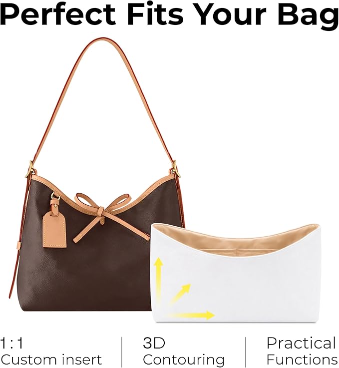 Tote Bag Organizer Insert for LV Carryall PM Handbag,Custom Fit Inside Premium Vanile Lightweight WaterResistant Purse Insert with Cup Holder Accessories