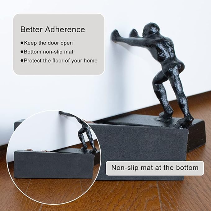Earl Diamond Heavy Duty Cast Iron Cute Strong Man Door Stops | Decorative Cute Animal Statue Metal Door Stopper Wedge, with Non-Slip Mat for Home Office Commercial