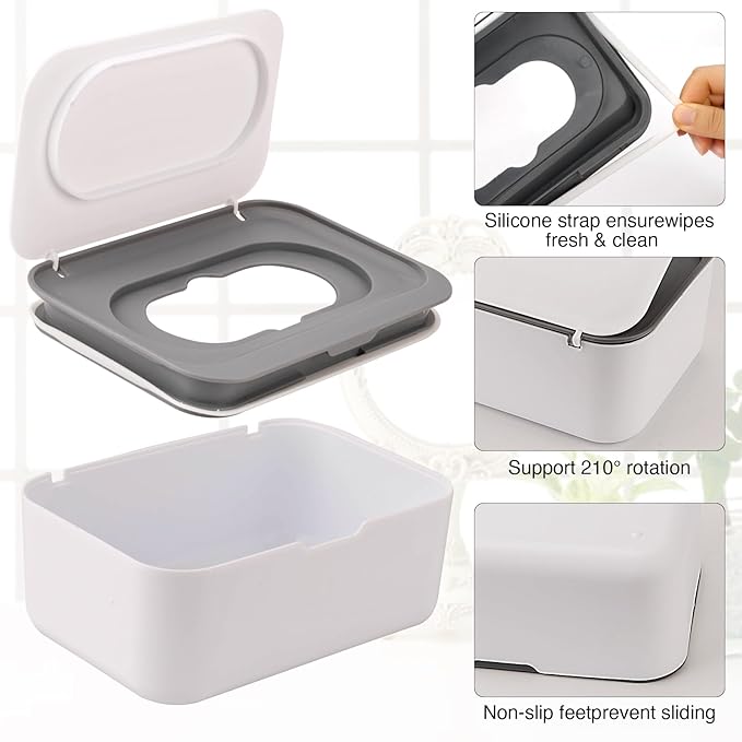 Baby Wipes Dispenser, Wipe Holder for Baby & Adult,Keeps Wet Tissue Fresh, Non-Slip Wipes Case,Easy Open & Close， Flushable Wipe Container with Sealing Design Lid