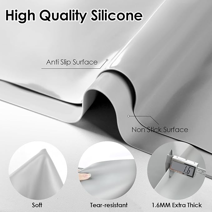 Extra Large Silicone Mat for Kitchen Counter 36" x 24" Silicone Table Mat for Resin Workbench Mat Heat Resistant Mat CoffeeBar Mat, Gray