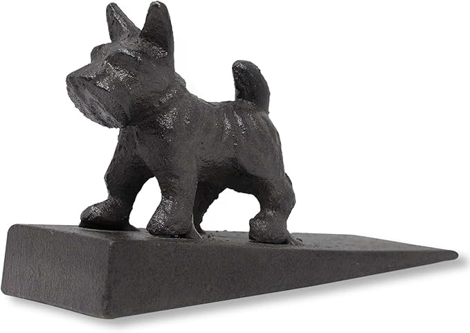 Dog Door Stopper Metal | Decorative Animal Statue Wedge Made from Heavy Duty Cast Iron | Anti Slip Design for All Floors | Black – 5.5” x 3.5” X 2.25” | by SEBAGO IRONWORKS, Black Cast Iron