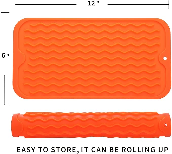 MicoYang Silicone Dish Drying Mat for Multiple Usage,Easy clean,Eco-friendly,Heat-resistant Silicone Mat for Kitchen Counter or Sink,Refrigerator or Drawer Liner Orange S 12 inches x 6 inches
