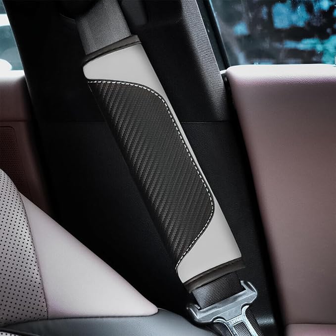 AUCELI 2PCS Car Seat Belt Cover, Carbon Fiber Seatbelt Shoulder Strap Covers, Breathable Leather Soft Harness Pad Protect Your Neck and Shoulder Compatible with Cars